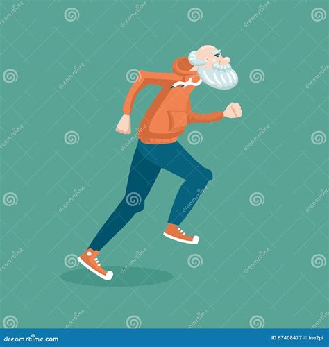 Vector Flat Cartoon Old Man Running Jogging Vector Illustration | CartoonDealer.com #82632334