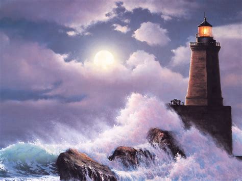 Download Wave Storm Lighthouse Artistic Painting HD Wallpaper