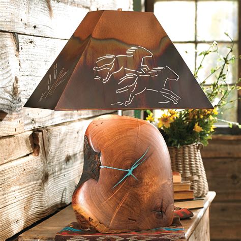 Mesquite Turquoise Lamp with Copper Horse Shade | Lone Star Western Decor