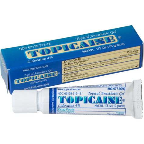 TOPICAINE 1/3 Oz (10 g) Skin Numbing Topical Anesthetic Gel. Lidocaine 4%