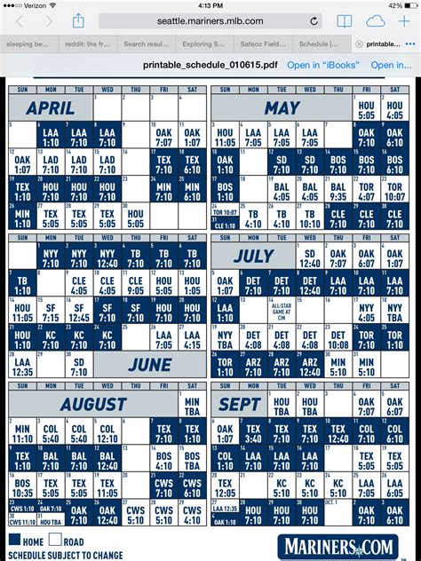 Seattle Mariners 2015 schedule | Seattle mariners, Seattle, Mariners