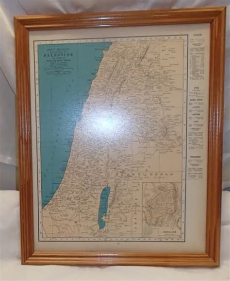 ANTIQUE FRAMED PALESTINE Israel 1937 Holy Land Map 11 x 14 Rand McNally $24.99 - PicClick