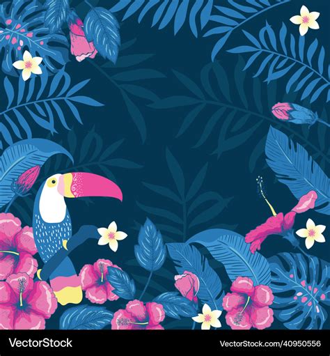 Tropical flora and fauna frame background Vector Image