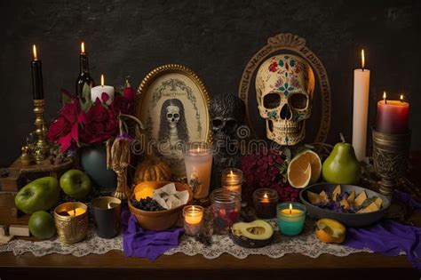 Day of the Dead Altar, with Offerings of Food and Drink for Departed ...