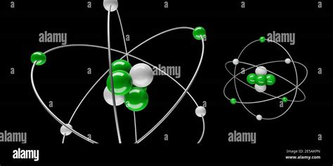 3D model of atoms with nucleus, electrons, protons and neutrons ...