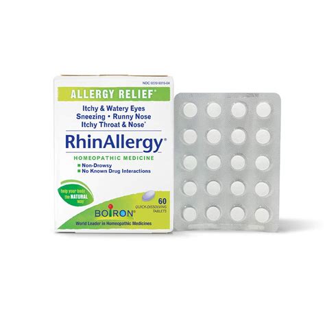 Boiron Rhinallergy Homeopathic Medicine for Allergy Relief, White, No Flavor, 60 Count- Buy ...