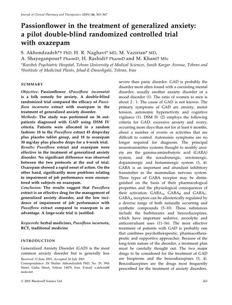 (PDF) Passionflower in the treatment of generalized anxiety: A pilot ...