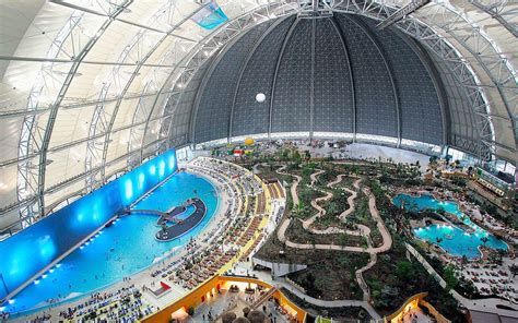 Indoor waterpark built inside an old German airship hangar : r/pics