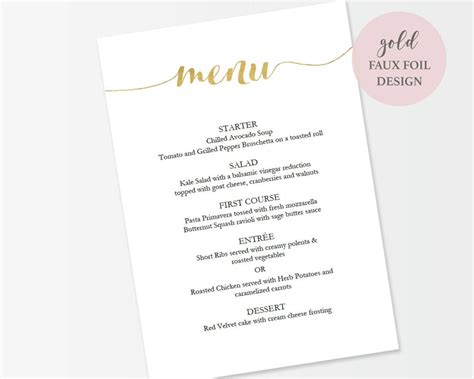 Printable Gold Menu Template Instant Download Menu 5x7 - Etsy