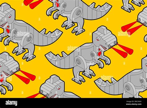 Robot Dinosaur patrón sin costuras. Monstruo de hierro Antecedentes prehistóricos. Adorno ...