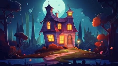 House Night Cartoon Illustration Powerpoint Background For Free ...