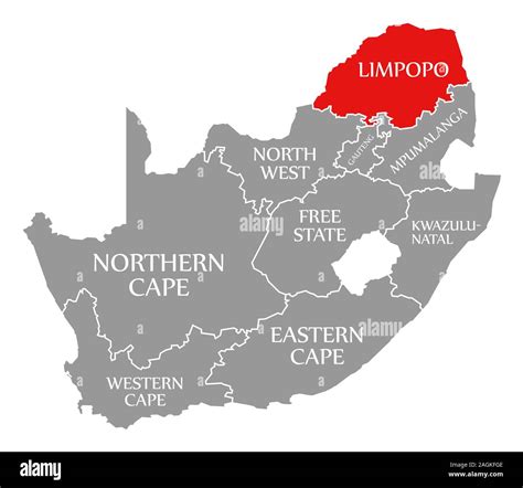 Limpopo red highlighted in map of South Africa Stock Photo - Alamy