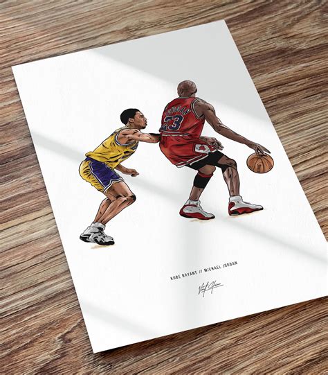 Kobe Bryant Michael Jordan Poster Basketball Illustrated Art Print ...