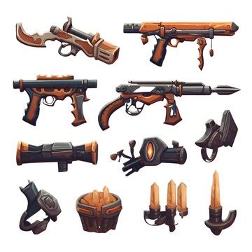 Premium AI Image | Cartoon weapons set Vector illustration of pistol gun knife shotgun shotgun ...