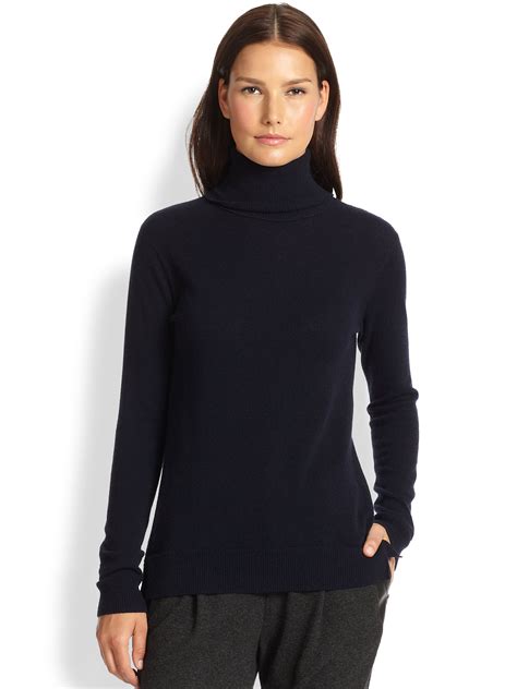 Lyst - Vince Cashmere Overlay Turtleneck Sweater in Blue