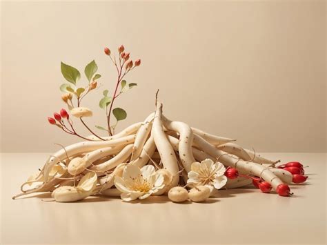 Premium AI Image | Korean Ginseng Root and Ginseng Slices Herbal Elegance