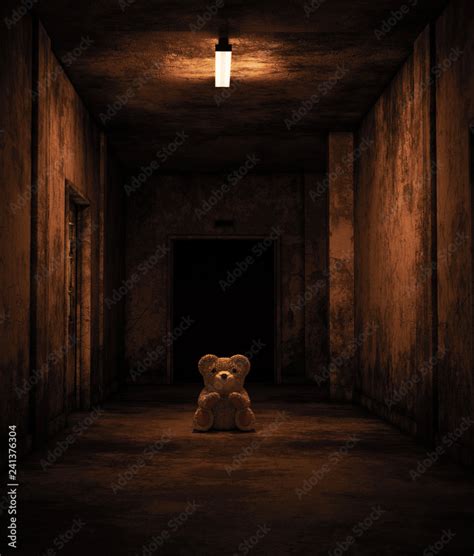 Teddy bear sitting in haunted house,Scary background for book cover ...