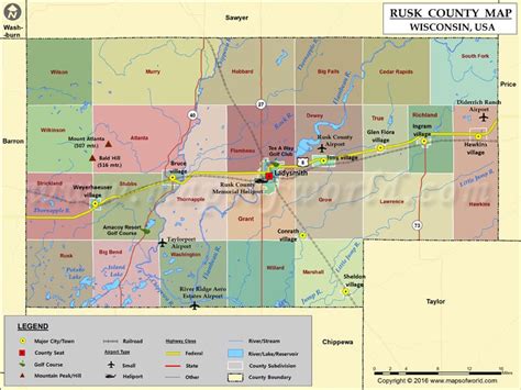 Rusk County Map, Wisconsin