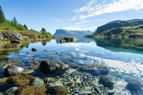 Premium Photo | Rocky coast of fjord in norway