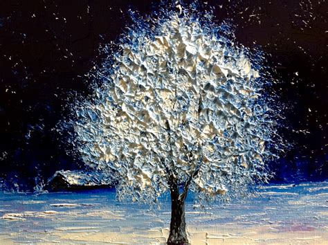 Snow Tree Painting Christmas Gift Winter Tree Painting | Etsy