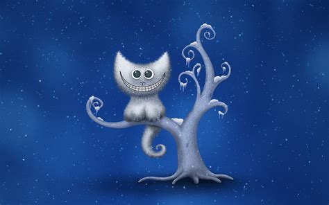 Gray cat on tree digital wallpaper, digital art, minimalism, Cheshire Cat, snow HD wallpaper ...