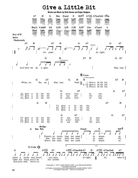 Give A Little Bit by Supertramp - Guitar Lead Sheet - Guitar Instructor