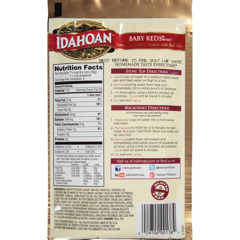 Idahoan Instant Potatoes Nutrition Info - Nutrition Pics