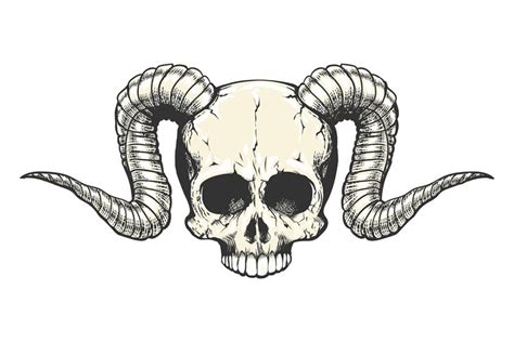 Human Skull with Ram Horns Tattoo