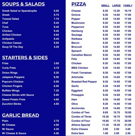 Athens Pizza V's Menu, in Keene, NH