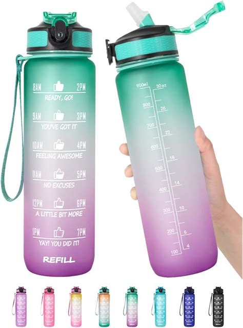 32 oz Motivational Water Bottle with Time Marker & Straw - BPA Free ...