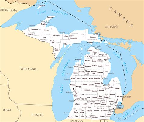 Large administrative map of Michigan state | Michigan state | USA ...