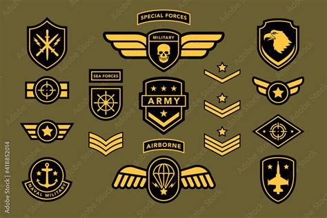 Special force army insignia uniform label, tag, stripe badge. Navy, airborne soldier military ...