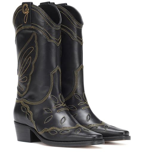 Ganni Black Leather Texas Boots - Lyst