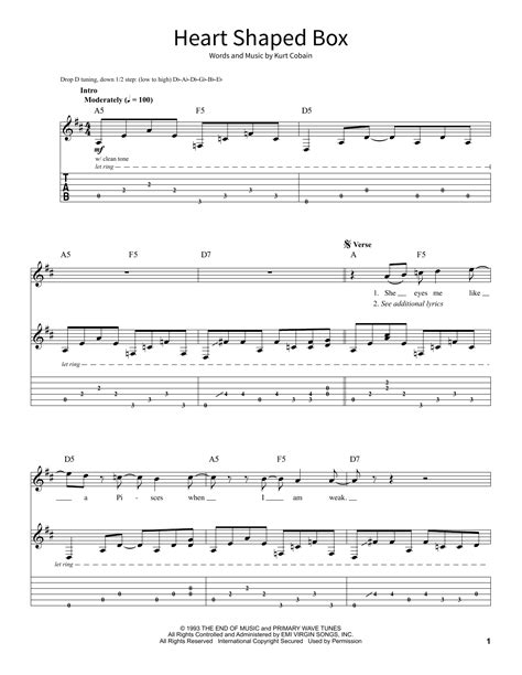 Heart Shaped Box by Nirvana Sheet Music for School of Rock – Guitar Tab at Sheet Music Direct