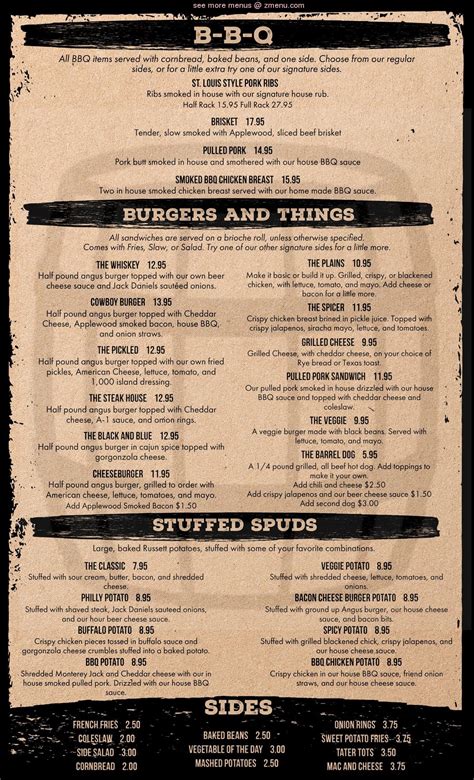 Menu at Whiskey Barrel, South Hadley