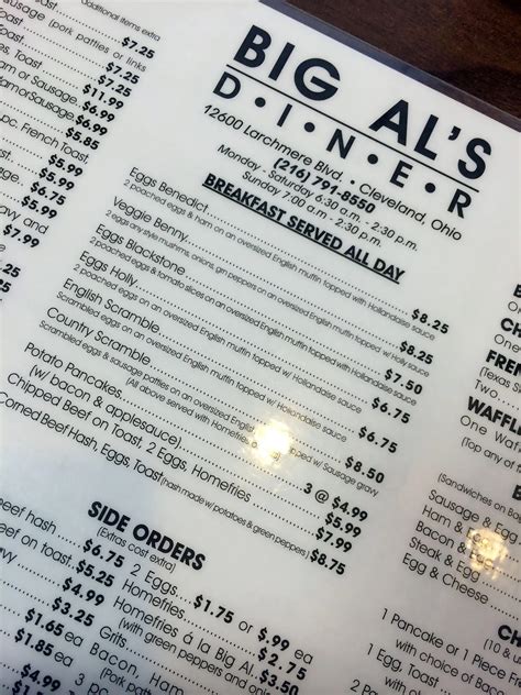 Big Al's Diner Menu, Menu for Big Al's Diner, Southeast, Cleveland ...