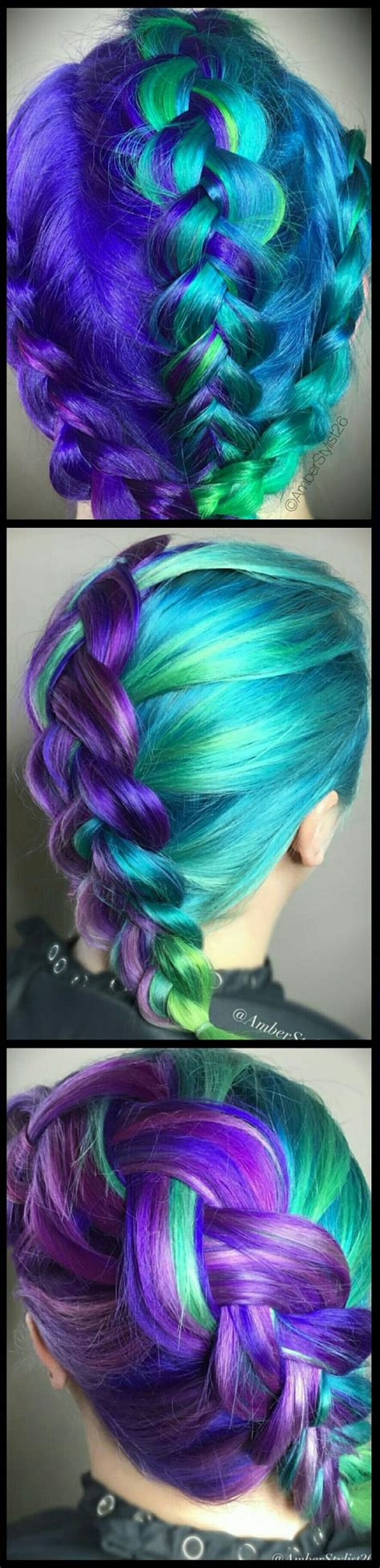 Blue turquoise purple green braided dyed hair color @amberstylist26 | Pink hair dye, Hair color ...