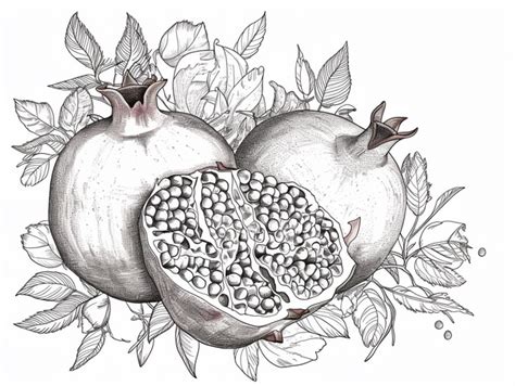 Black And White Drawing Of A Pomegranate, Wing Drawing, Pomegranate ...