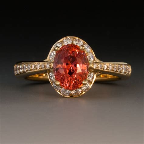 Padparadscha Sapphire & Diamond Ring in 18K Yellow Gold