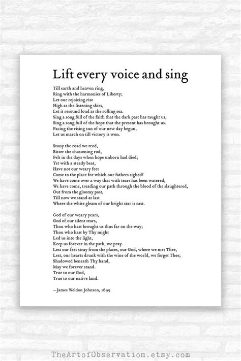 Lift Every Voice and Sing Poem Print James Weldon Johnson | Etsy in 2021 | Lift every voice and ...