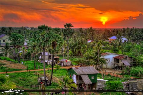 Sunset Over Small Village in Battambang Cambodia | Royal Stock Photo