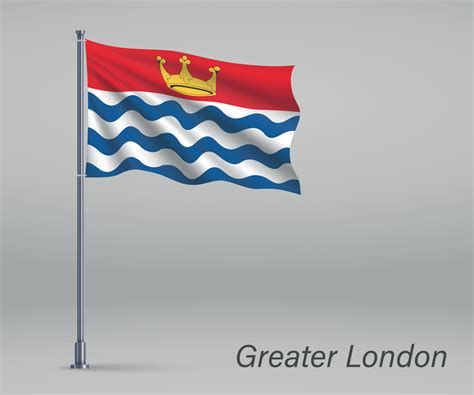 Waving flag of Greater London - county of England on flagpole. T ...