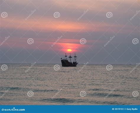 Sunset on Pirate Ship stock image. Image of reflections - 3519151