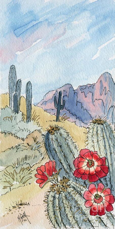 Desert Scene One Ink and Watercolor Painting by Marilyn Smith