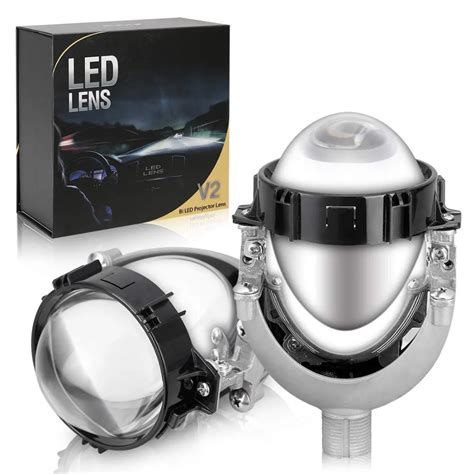 Universal 2.5'' 9600LM Bi LED Projector Headlight Lens Hi/Lo Beam Car HID Bi Headlight H4 H7 LED ...