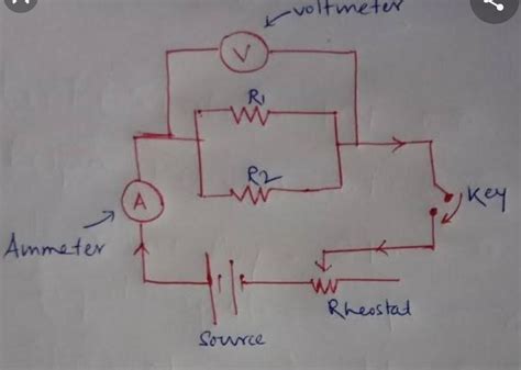 draw a closed circuit using the symbols of battery of 6 volts, ammeter, voltmeter, two bulbs in ...