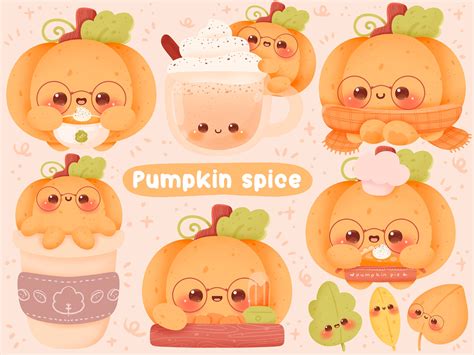 Cute Kawaii Printable Autumn Pumpkin Spice Clipart / - Etsy