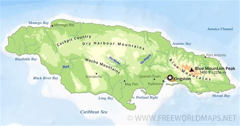 Physical Map Of Jamaica Showing Mountains – The World Map