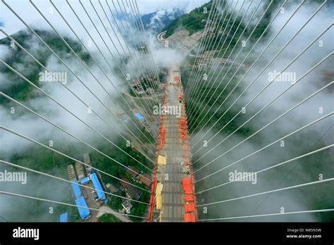 Aerial view of the Beipanjiang Bridge, the world's highest bridge ...