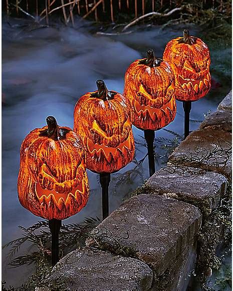 Light-Up LED Jack-O-Lantern Pathway Markers - Spirithalloween.com